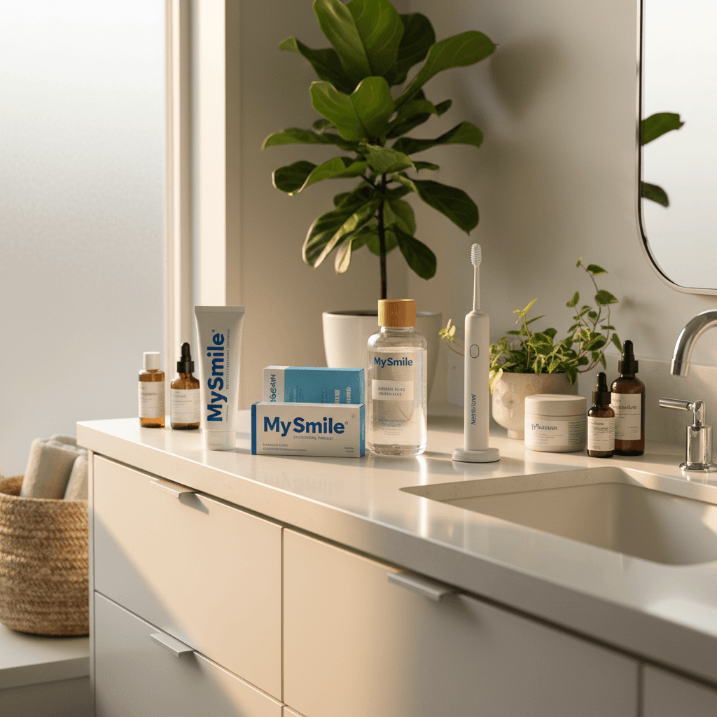 My Smile LLC products in bathroom routine