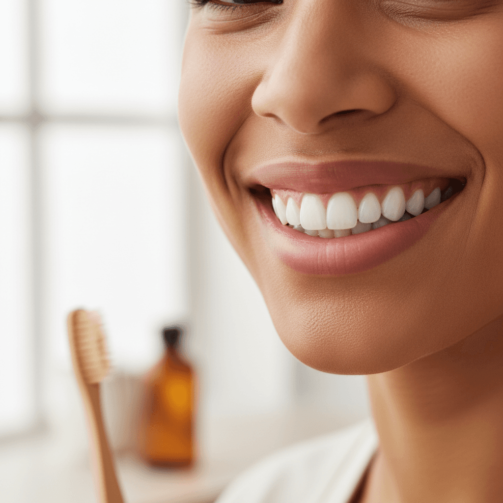 Person displaying a healthy, bright smile with naturally white teeth